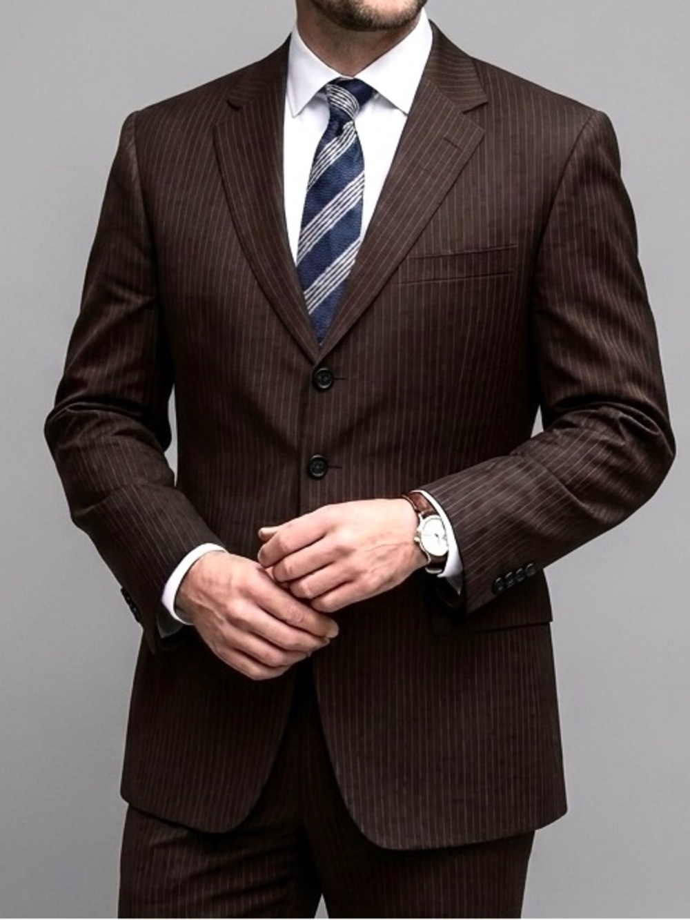 Chaps Brown Pinstripe Blazer 100% Wool
